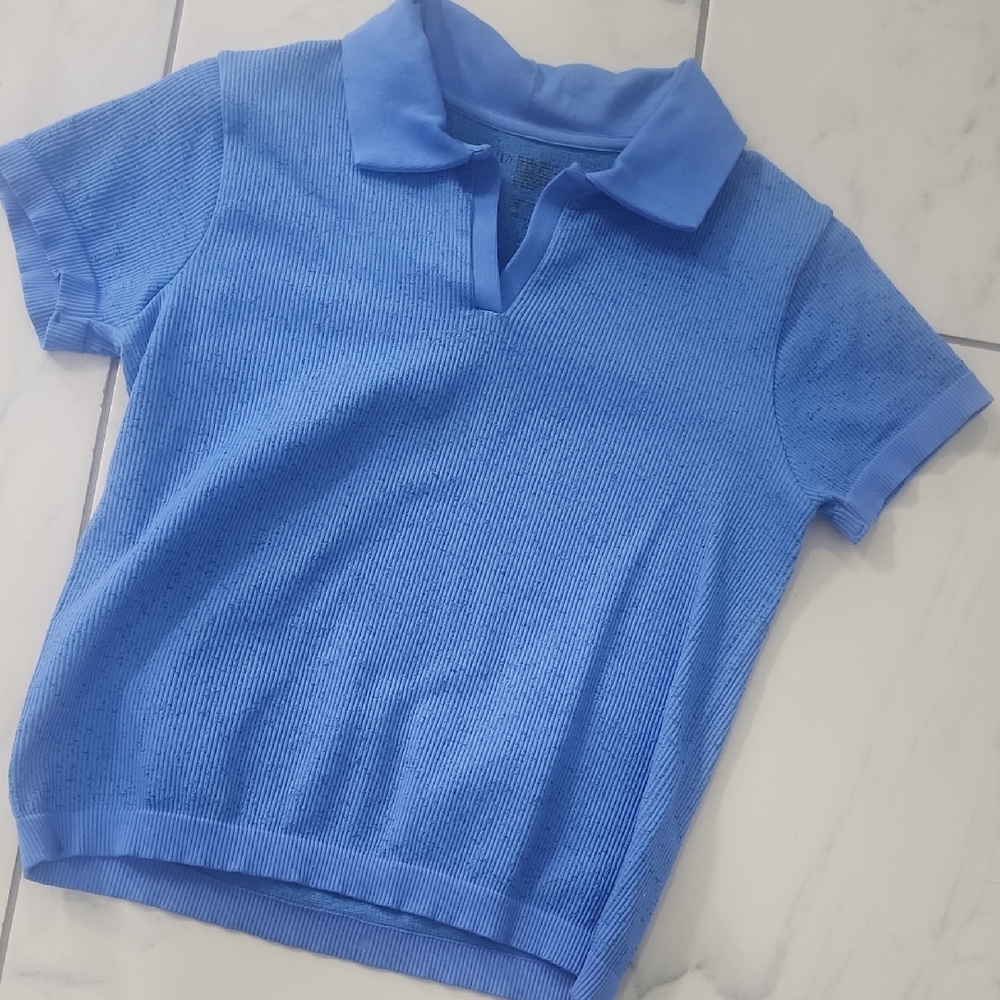 Zella Seamless Short Sleeve Blue Polo